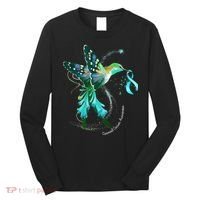 Hummingbird Holding Teal Ribbon Cervical Cancer Awareness Long Sleeve Shirt thumb 0