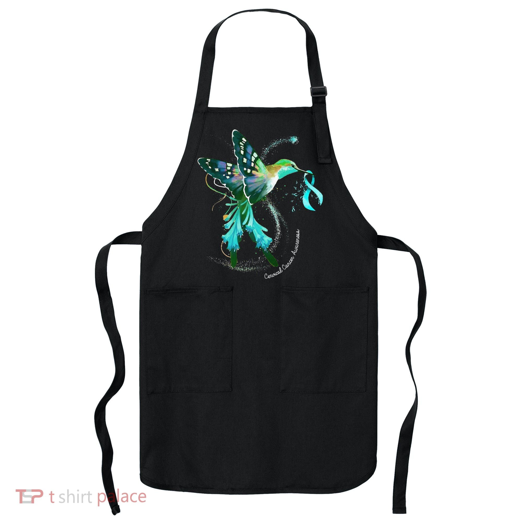 Hummingbird Holding Teal Ribbon Cervical Cancer Awareness Apron