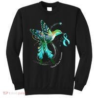 Hummingbird Holding Teal Ribbon Cervical Cancer Awareness Sweatshirt thumb 0