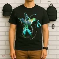 Hummingbird Holding Teal Ribbon Cervical Cancer Awareness T-Shirt thumb 6