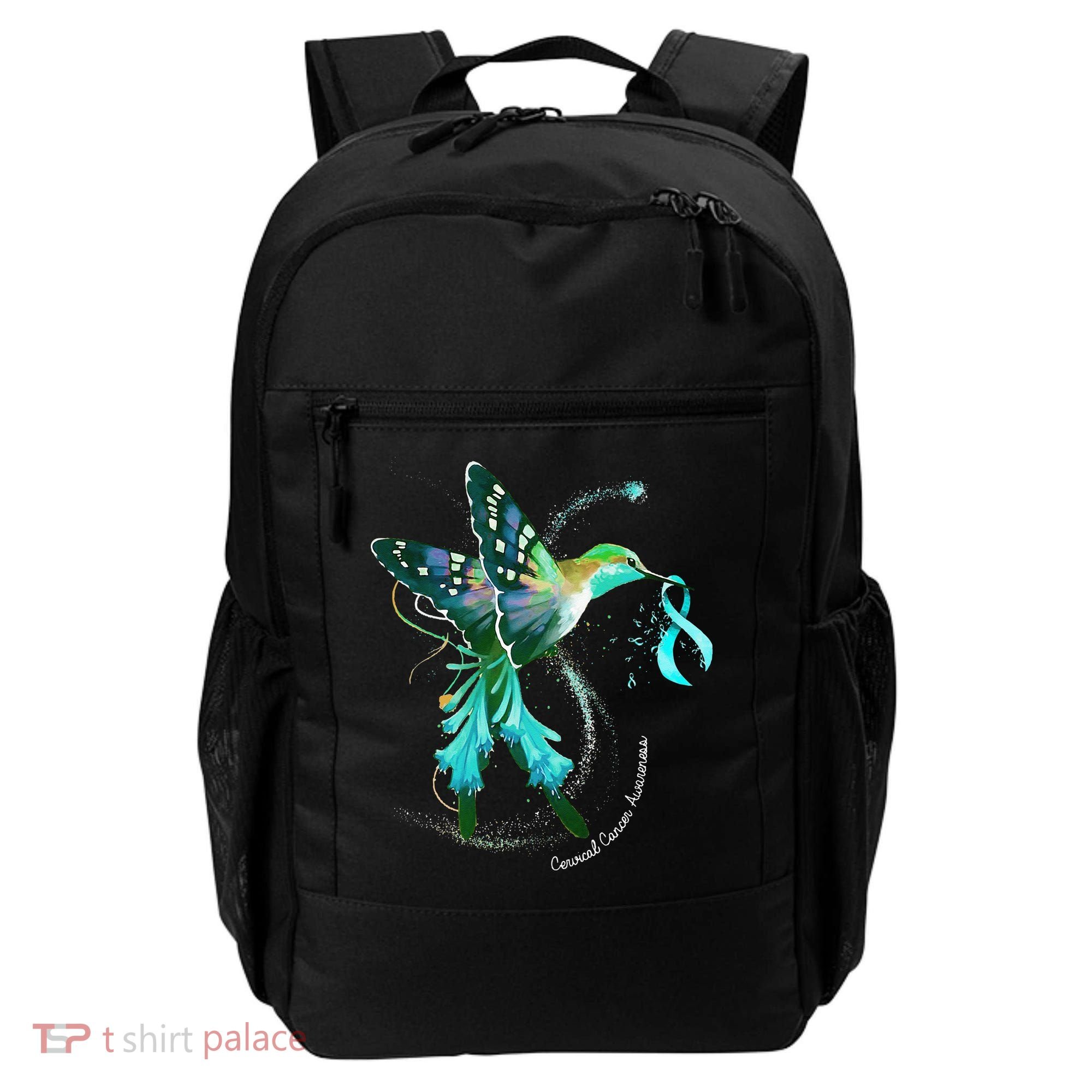 Hummingbird Holding Teal Ribbon Cervical Cancer Awareness Backpack