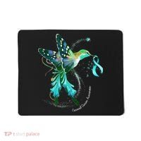 Hummingbird Holding Teal Ribbon Cervical Cancer Awareness Mousepad thumb 0