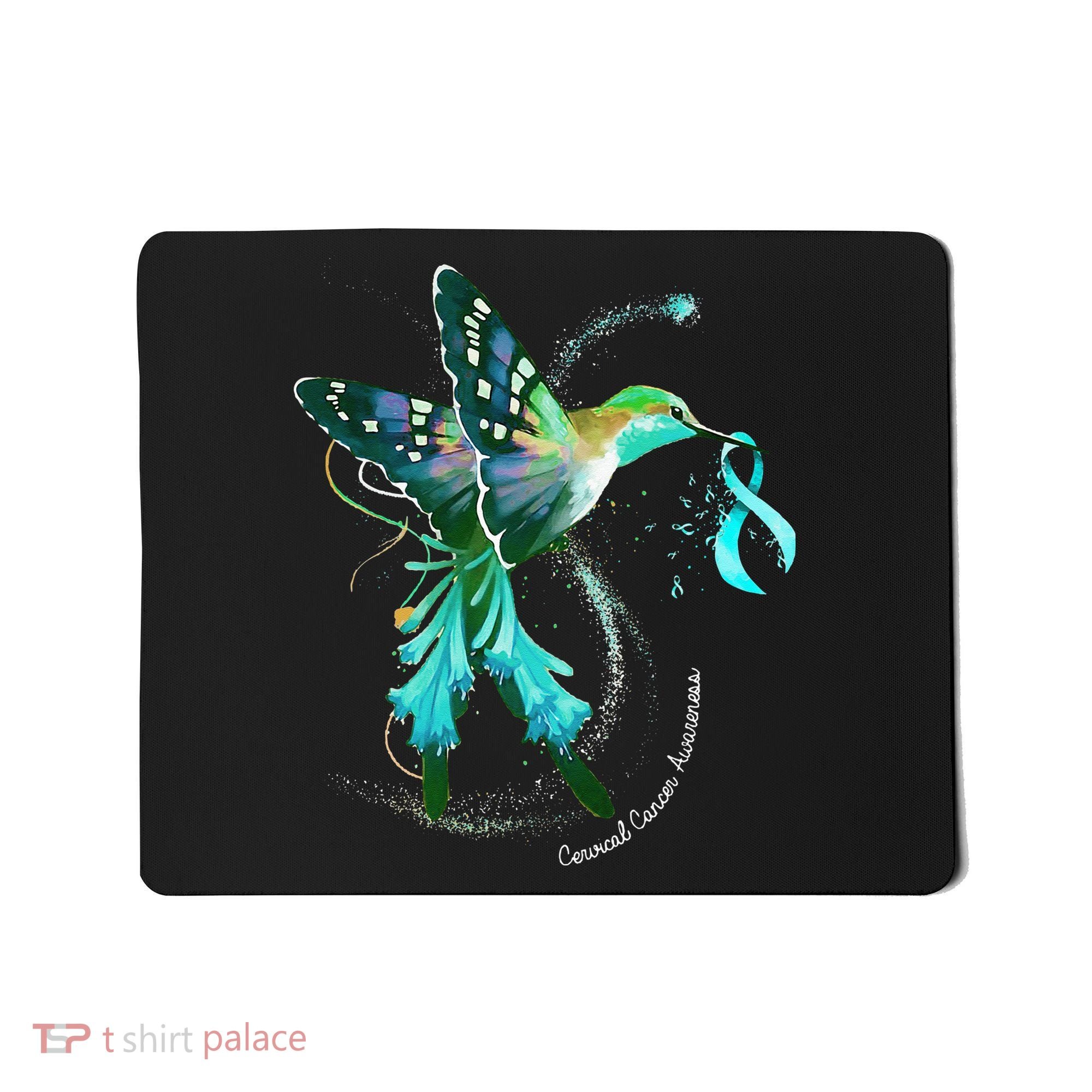 Hummingbird Holding Teal Ribbon Cervical Cancer Awareness Mousepad