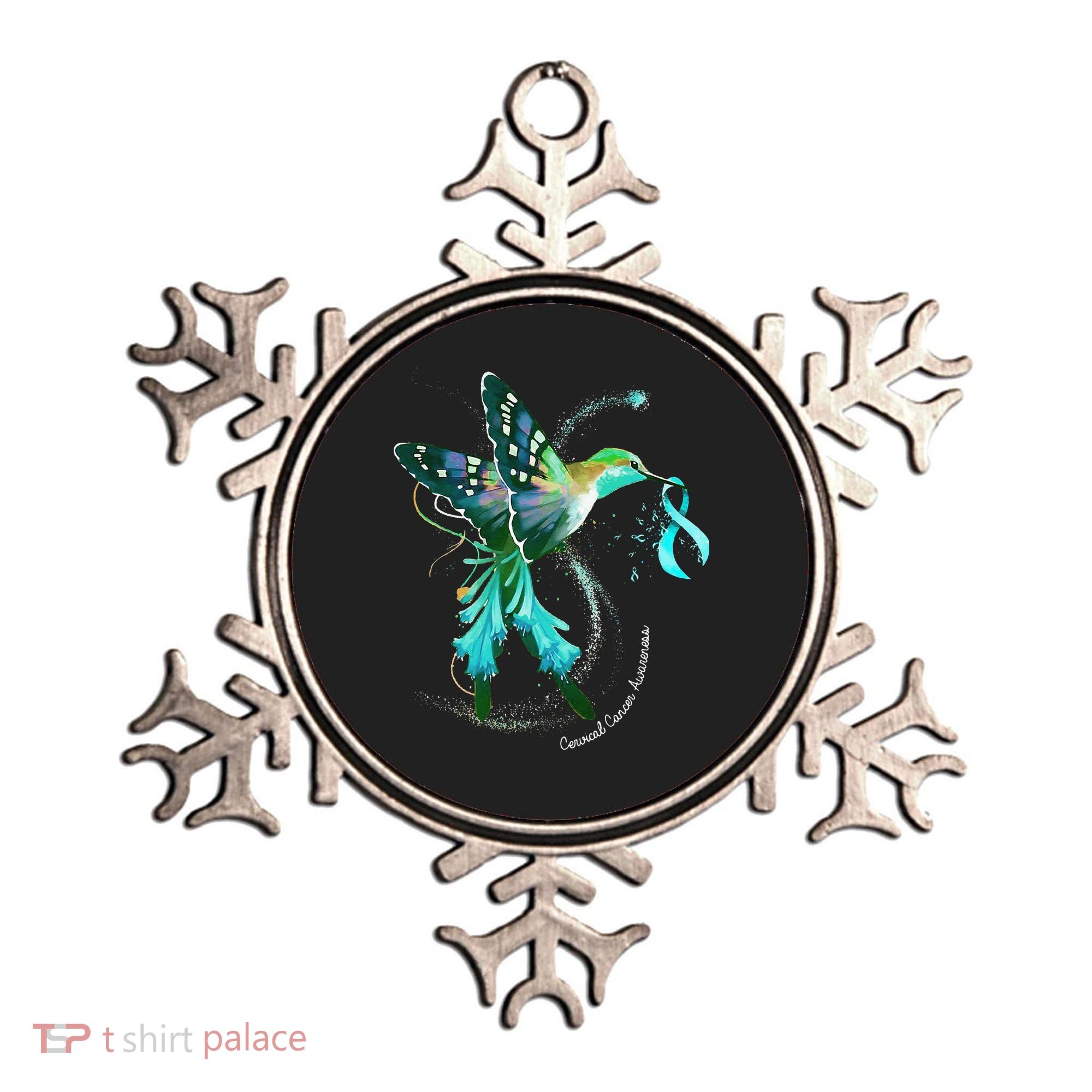 Hummingbird Holding Teal Ribbon Cervical Cancer Awareness Ornament