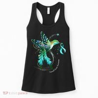 Hummingbird Holding Teal Ribbon Cervical Cancer Awareness Women's Tank Top thumb 0