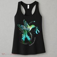 Hummingbird Holding Teal Ribbon Cervical Cancer Awareness Women's Tank Top thumb 3