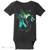 Hummingbird Holding Teal Ribbon Cervical Cancer Awareness Baby Bodysuit thumb 0