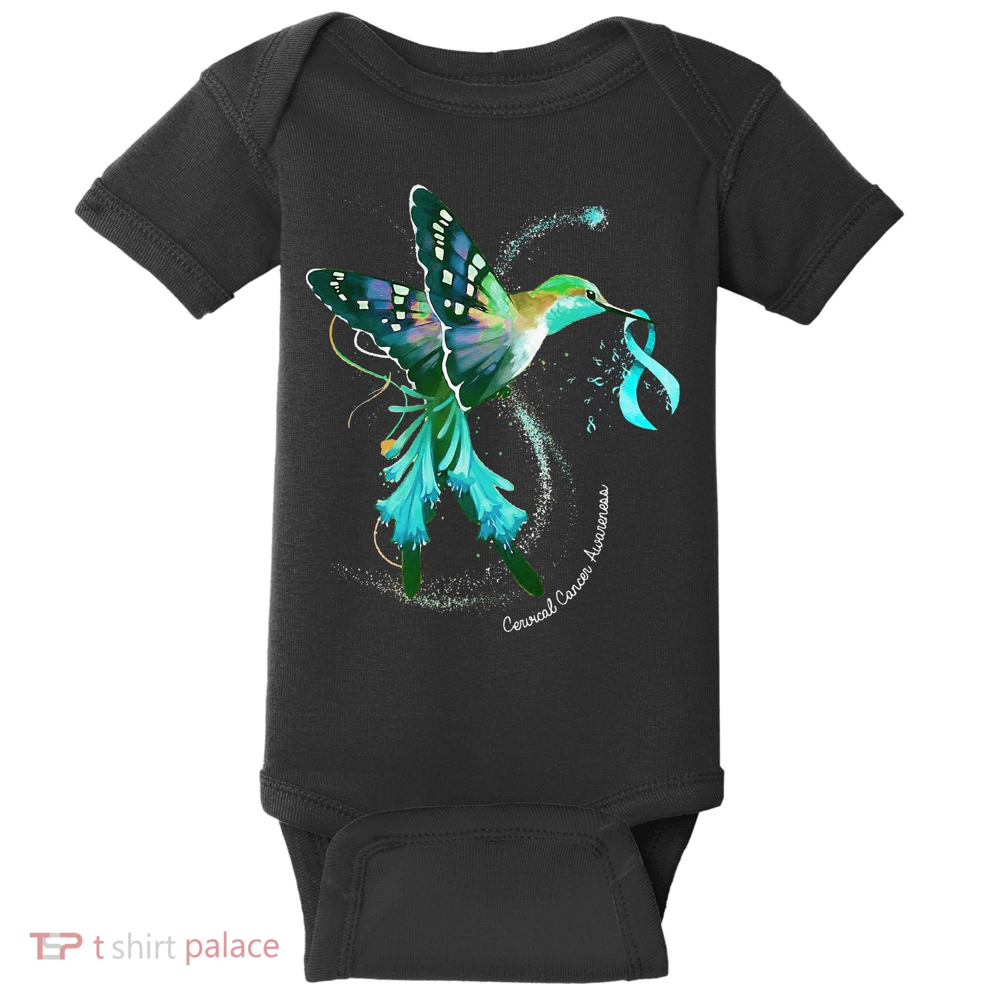 Hummingbird Holding Teal Ribbon Cervical Cancer Awareness Baby Bodysuit