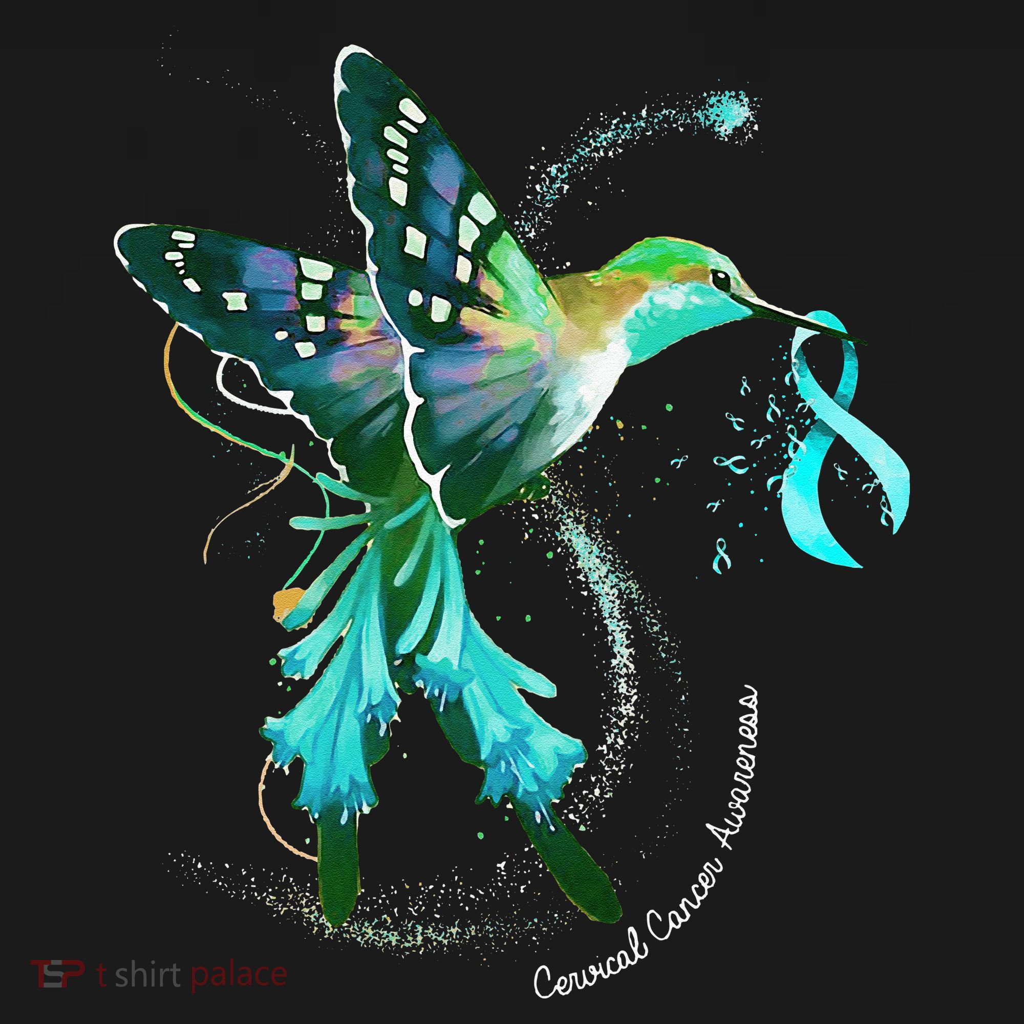 Hummingbird Holding Teal Ribbon Cervical Cancer Awareness Baby Bodysuit