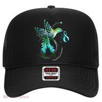 Hummingbird Holding Teal Ribbon Cervical Cancer Awareness Hat thumb 0
