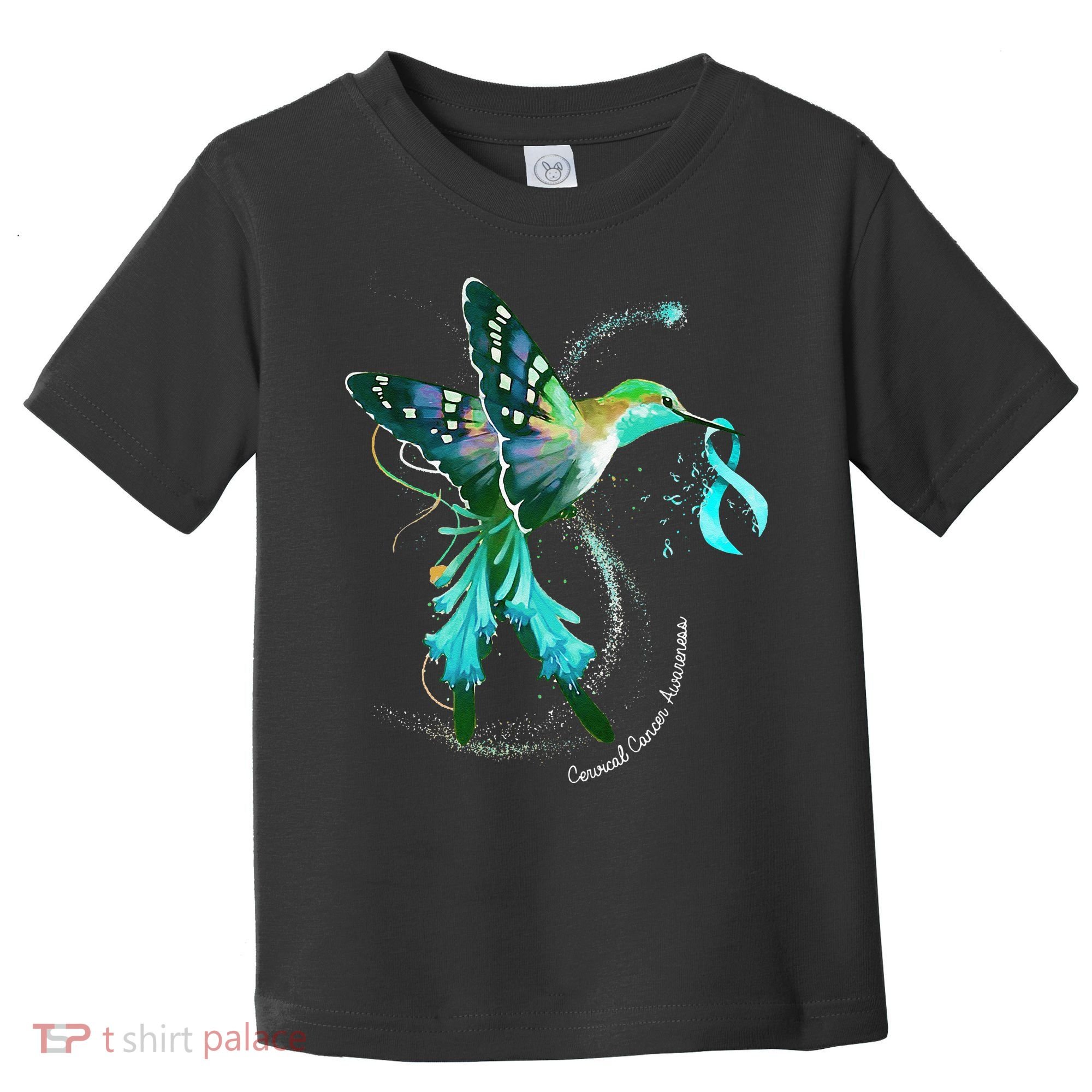 Hummingbird Holding Teal Ribbon Cervical Cancer Awareness Toddler T-Shirt