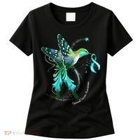 Hummingbird Holding Teal Ribbon Cervical Cancer Awareness Women's T-Shirt thumb 0