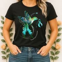 Hummingbird Holding Teal Ribbon Cervical Cancer Awareness Women's T-Shirt thumb 2
