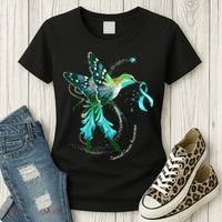 Hummingbird Holding Teal Ribbon Cervical Cancer Awareness Women's T-Shirt thumb 3