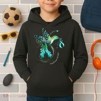 Hummingbird Holding Teal Ribbon Cervical Cancer Awareness Kids Hoodie thumb 2