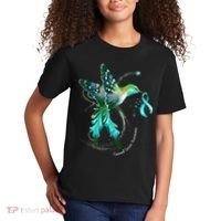 Hummingbird Holding Teal Ribbon Cervical Cancer Awareness Kids T-Shirt thumb 2