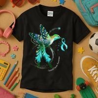 Hummingbird Holding Teal Ribbon Cervical Cancer Awareness Kids T-Shirt thumb 3