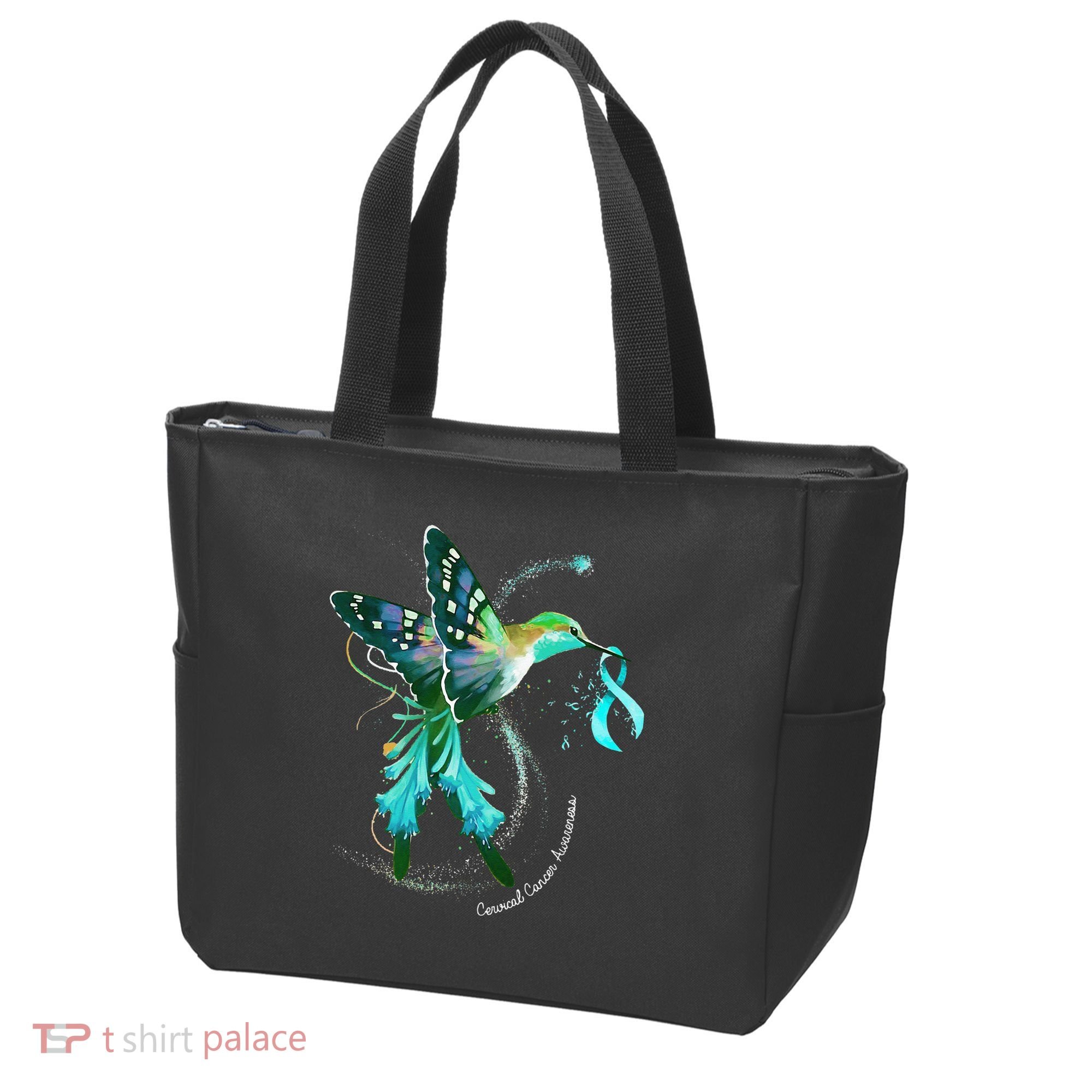 Hummingbird Holding Teal Ribbon Cervical Cancer Awareness Tote Bag