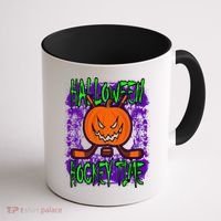 Halloween Hockey Time With Spooky Pumpkin And Hockey Sticks Coffee Mug thumb 1