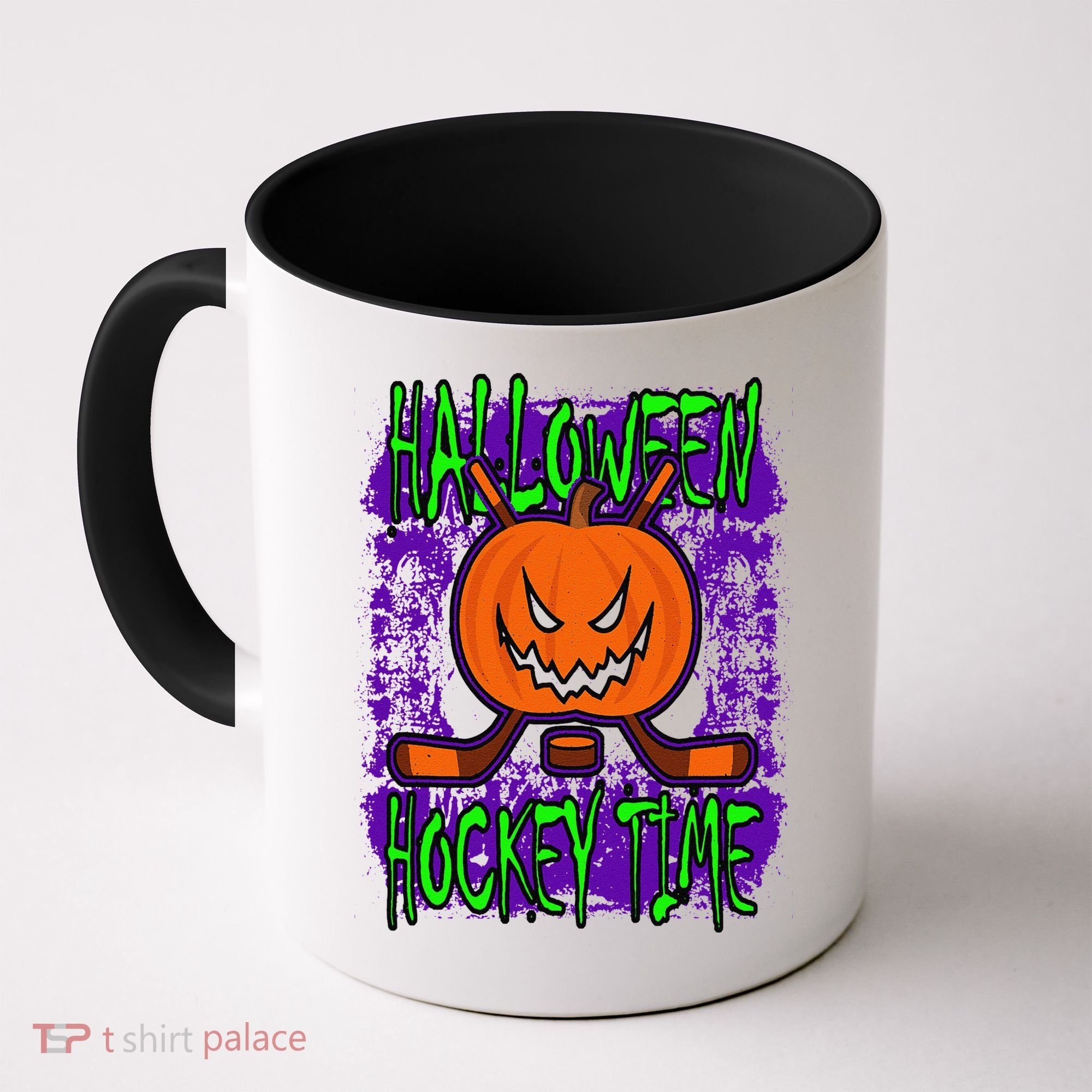 Halloween Hockey Time With Spooky Pumpkin And Hockey Sticks Coffee Mug