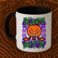 Halloween Hockey Time With Spooky Pumpkin And Hockey Sticks Coffee Mug thumb 2