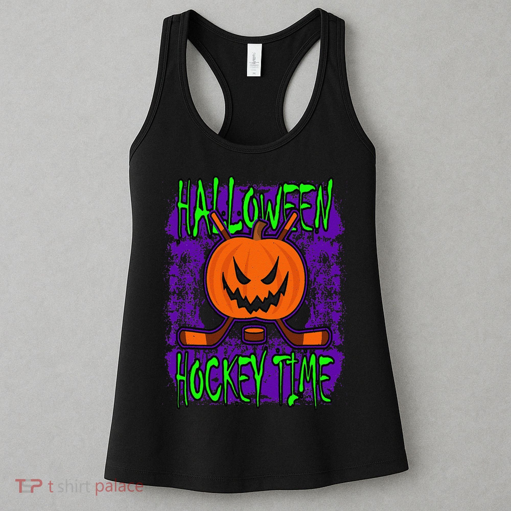 Halloween Hockey Time With Spooky Pumpkin And Hockey Sticks Women's Tank Top