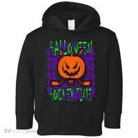 Halloween Hockey Time With Spooky Pumpkin And Hockey Sticks Toddler Hoodie thumb 0