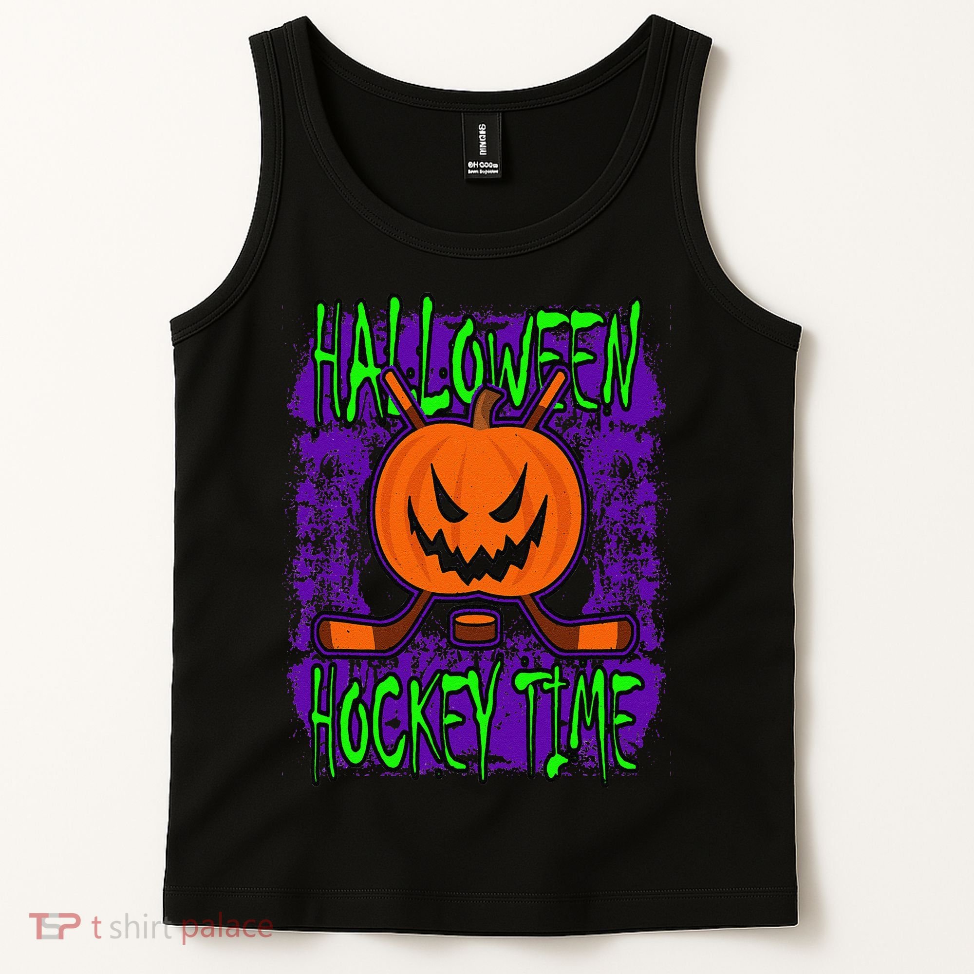 Halloween Hockey Time With Spooky Pumpkin And Hockey Sticks Tank Top
