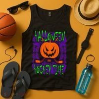 Halloween Hockey Time With Spooky Pumpkin And Hockey Sticks Tank Top thumb 4