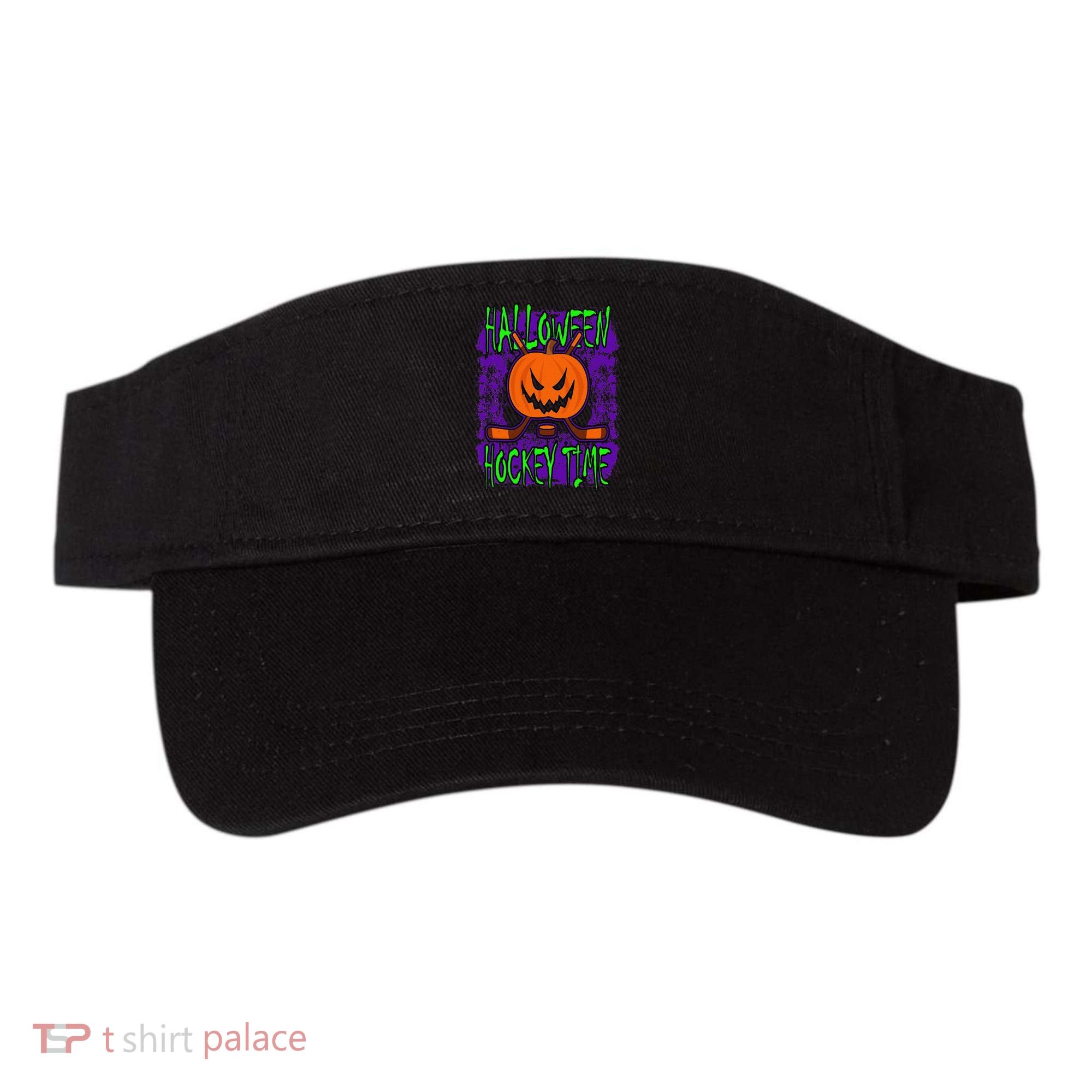 Halloween Hockey Time With Spooky Pumpkin And Hockey Sticks Visor