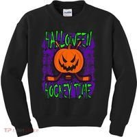 Halloween Hockey Time With Spooky Pumpkin And Hockey Sticks Kids Sweatshirt thumb 0