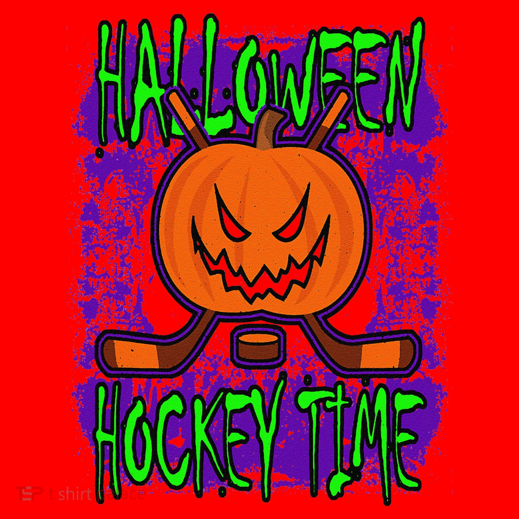 Halloween Hockey Time With Spooky Pumpkin And Hockey Sticks Santa Hat