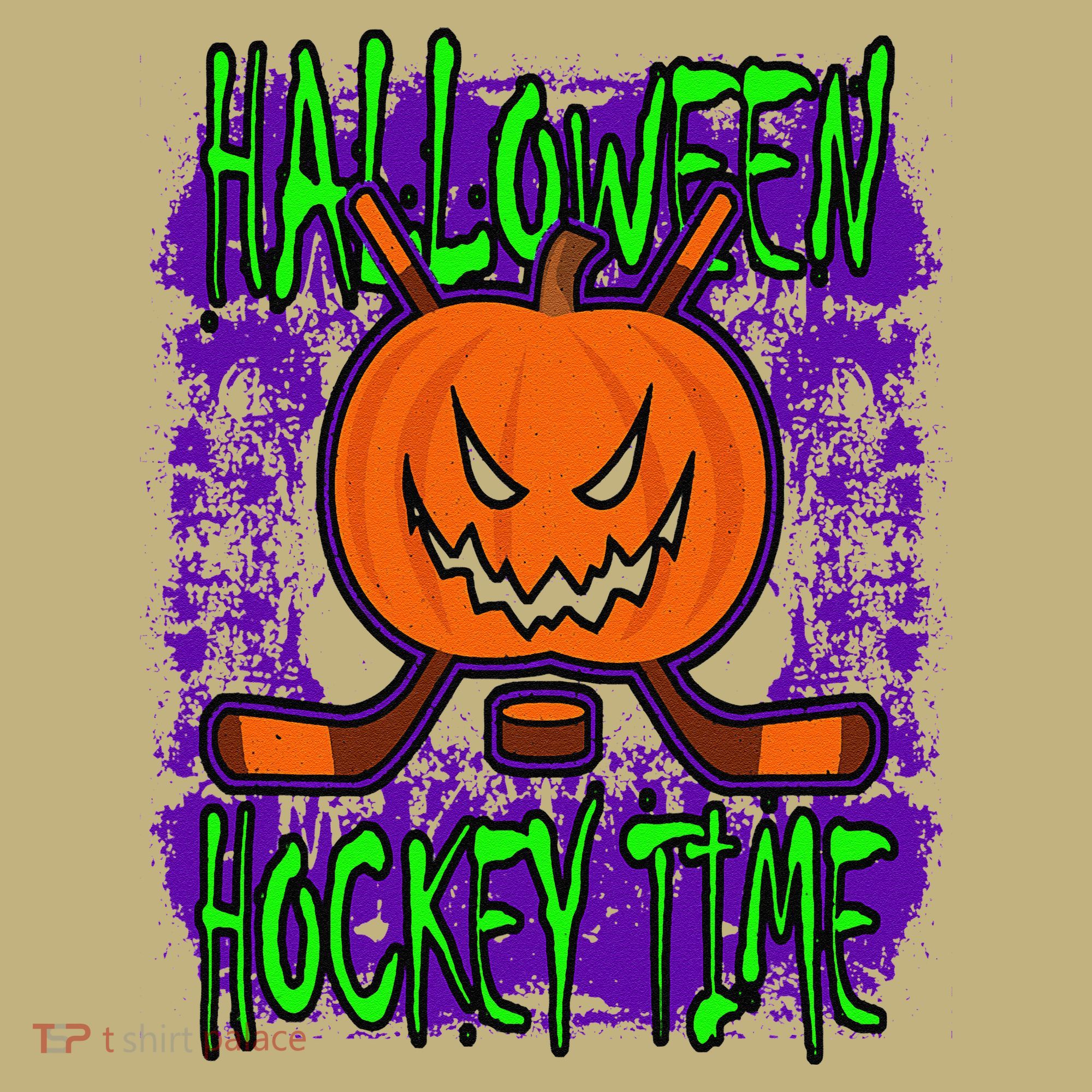 Halloween Hockey Time With Spooky Pumpkin And Hockey Sticks Long Sleeve Shirt