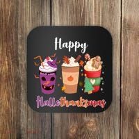 Happy Halloween Thanksgiving Christmas Coffee Lover Coaster thumb 0