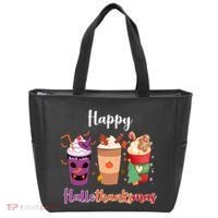 Happy Halloween Thanksgiving Christmas Coffee Lover Tote Bag thumb 0