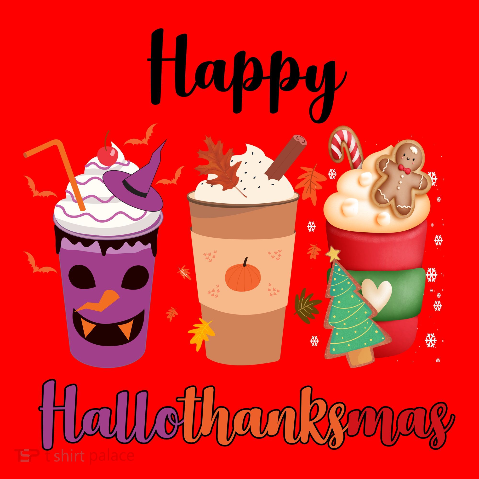 Happy Halloween Thanksgiving Christmas Coffee Lover Santa Hat