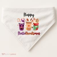 Happy Halloween Thanksgiving Christmas Coffee Lover USA-Made Doggie Bandana thumb 0