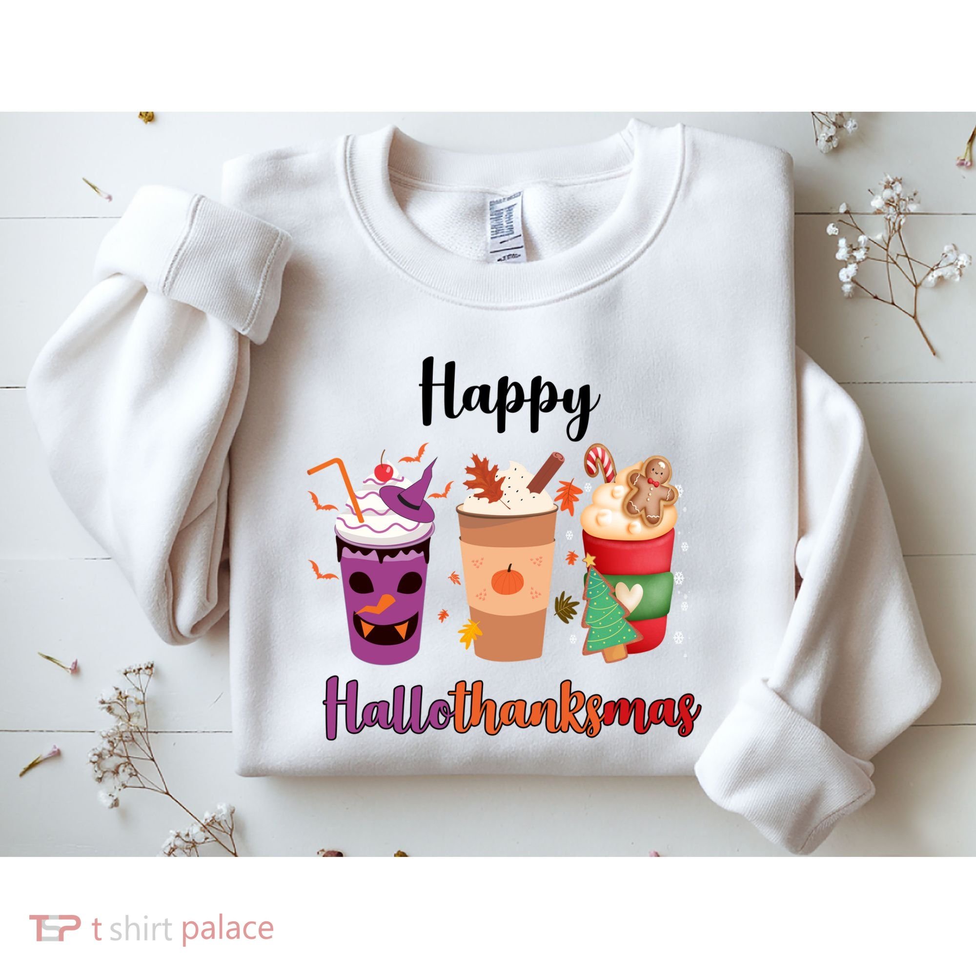 Happy Halloween Thanksgiving Christmas Coffee Lover Sweatshirt