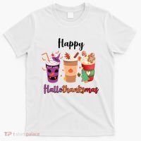Happy Halloween Thanksgiving Christmas Coffee Lover T-Shirt thumb 0