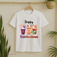 Happy Halloween Thanksgiving Christmas Coffee Lover T-Shirt thumb 2