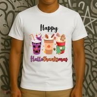 Happy Halloween Thanksgiving Christmas Coffee Lover T-Shirt thumb 3