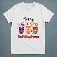 Happy Halloween Thanksgiving Christmas Coffee Lover T-Shirt thumb 5