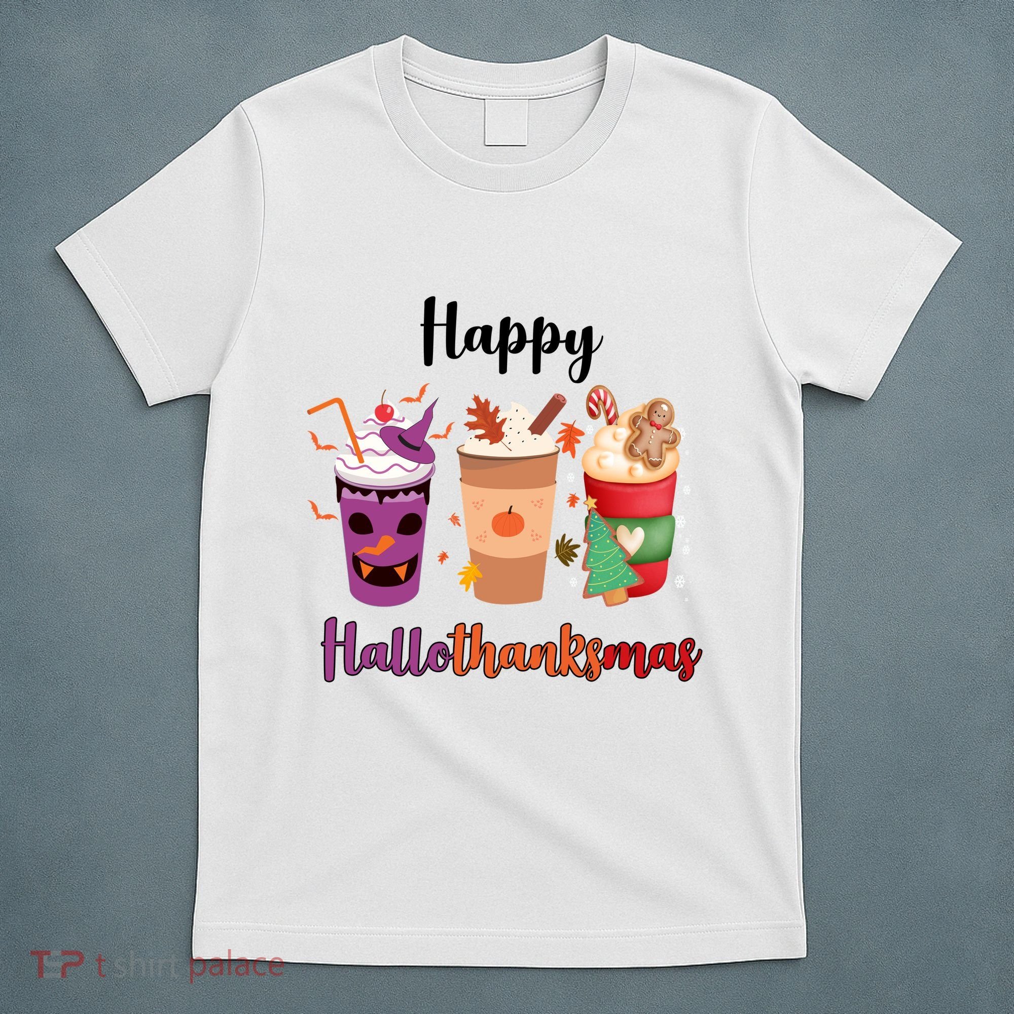Happy Halloween Thanksgiving Christmas Coffee Lover T-Shirt