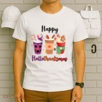 Happy Halloween Thanksgiving Christmas Coffee Lover T-Shirt thumb 6