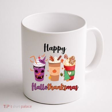 Happy Halloween Thanksgiving Christmas Coffee Lover Coffee Mug back