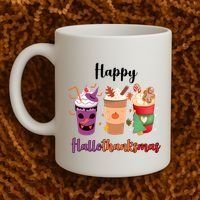 Happy Halloween Thanksgiving Christmas Coffee Lover Coffee Mug thumb 2