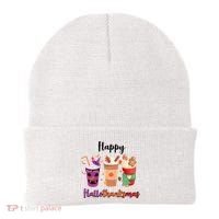 Happy Halloween Thanksgiving Christmas Coffee Lover Beanie thumb 0