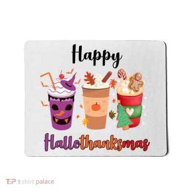 Happy Halloween Thanksgiving Christmas Coffee Lover Mousepad