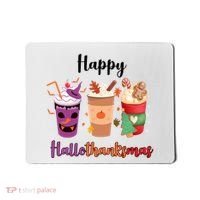 Happy Halloween Thanksgiving Christmas Coffee Lover Mousepad thumb 0