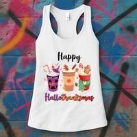 Happy Halloween Thanksgiving Christmas Coffee Lover Women's Tank Top thumb 3